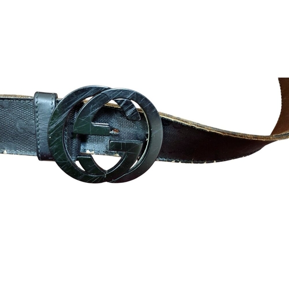 Gucci Black Shiny Imprime Belt With Black Interlinking GG Buckle - Picture 5 of 16